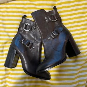 Zara Chocolate Heeled Boots with Buckle